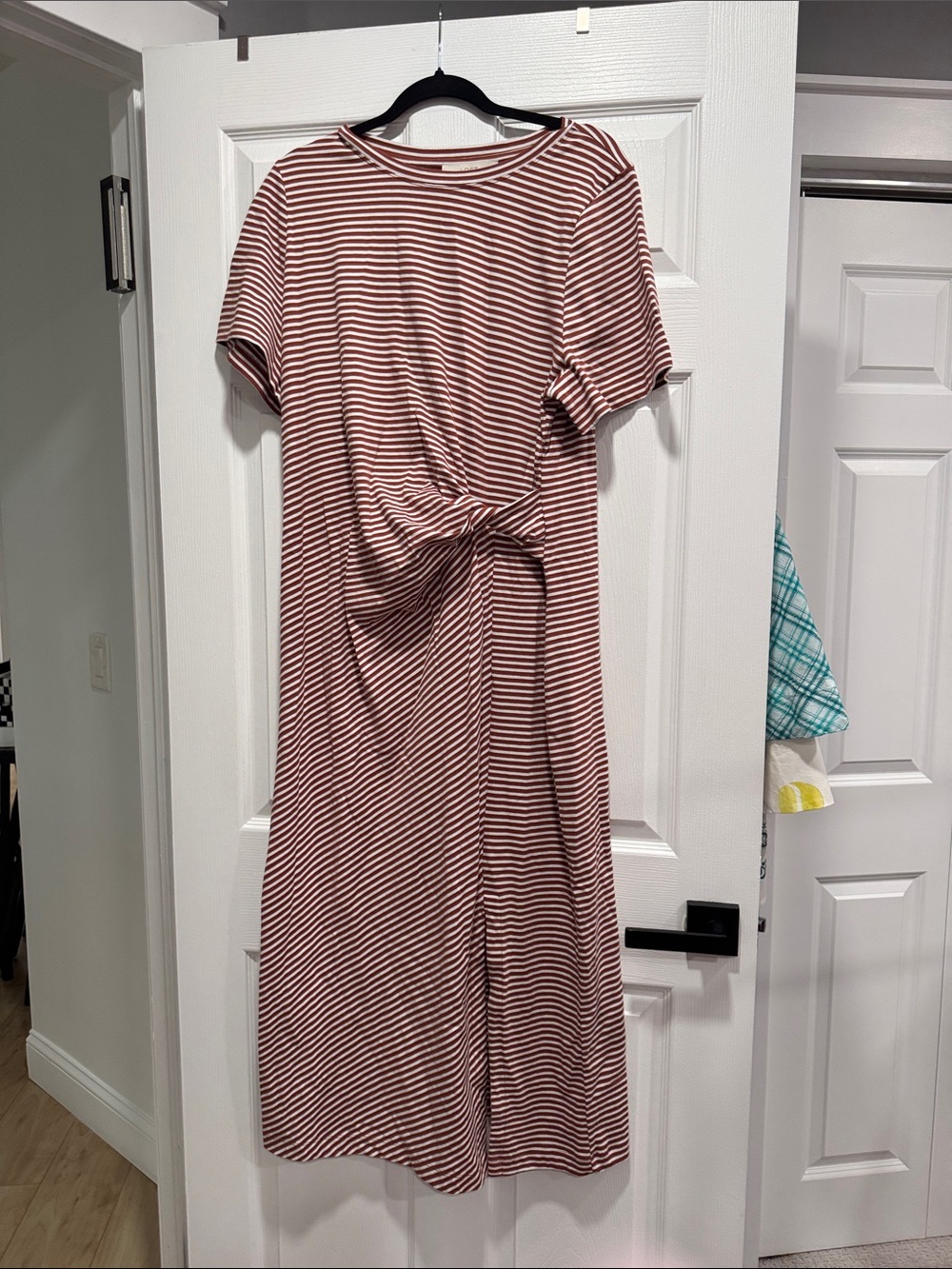 LOFT Rust and White Striped Knot-Front Maxi Dress